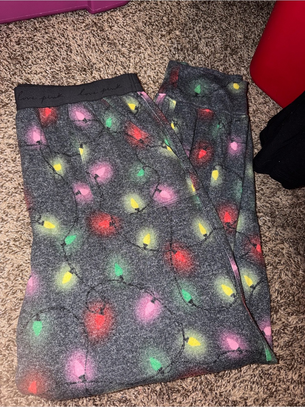 Victoria's Secret PINK Light Grey Lounge Pants Christmas Lights